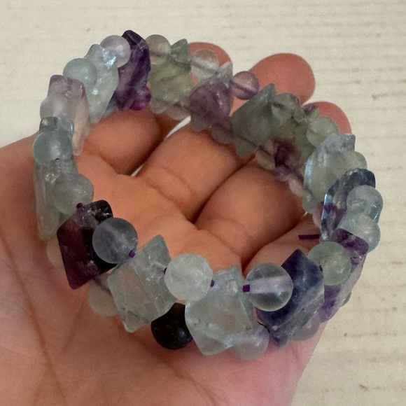 Natural Gemstones VTG Jade Quartz Stretch Bracelet Green Purple Argyle Diamonds - Picture 12 of 16